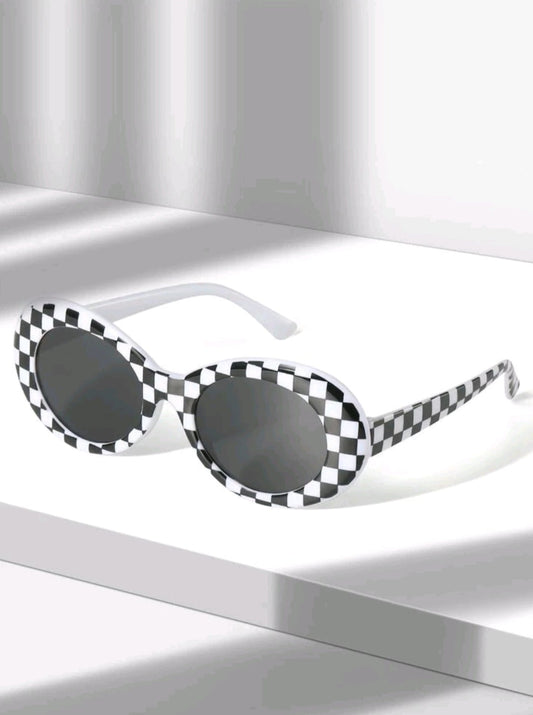 Óculos de sol retrô xadrez oval
